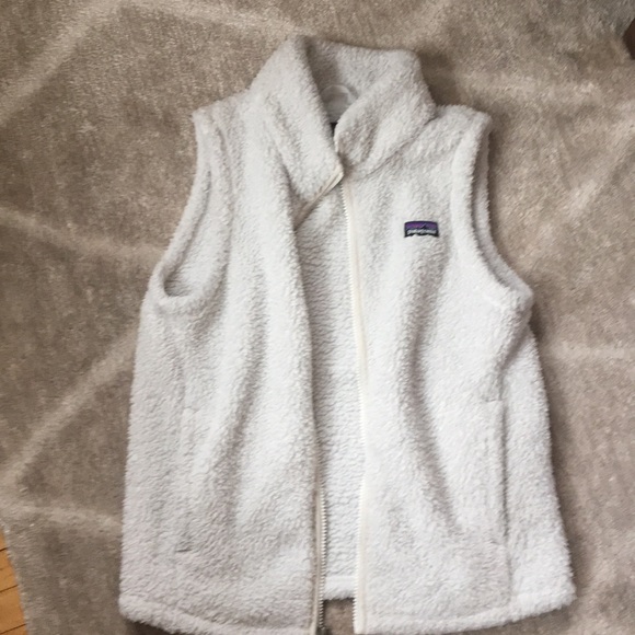 Girls white fleece patagonia vest XL size 14 - Picture 1 of 4